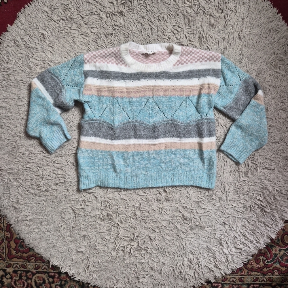 Womens Sweater THML Size M Medium Multicolor Crewneck Pullover Winter Ski Fall ✨